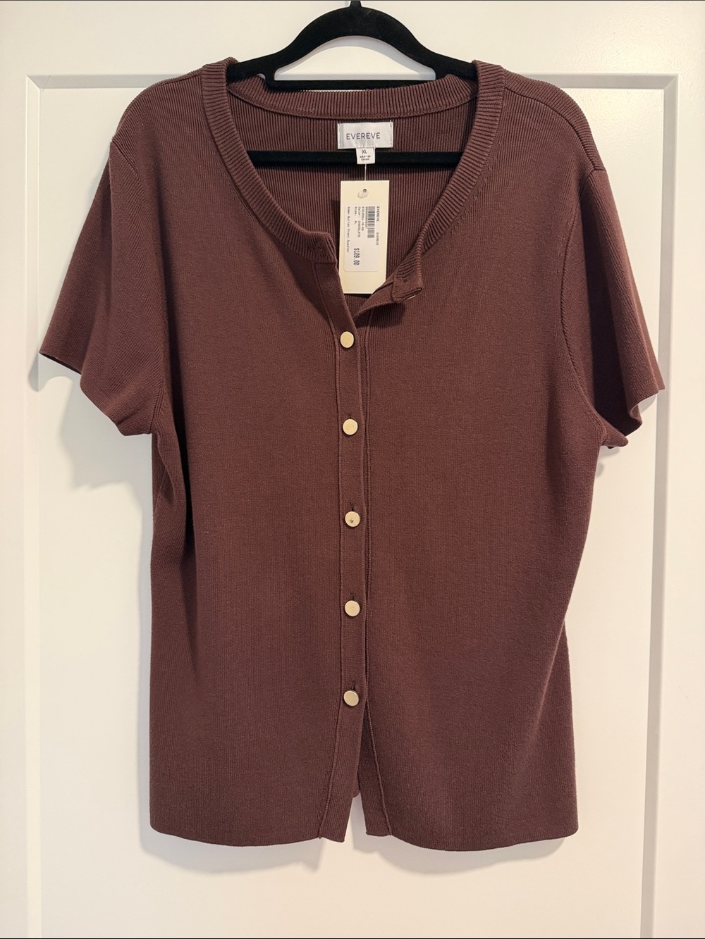 Evereve Brown Short-Sleeve Button Front Knit Top